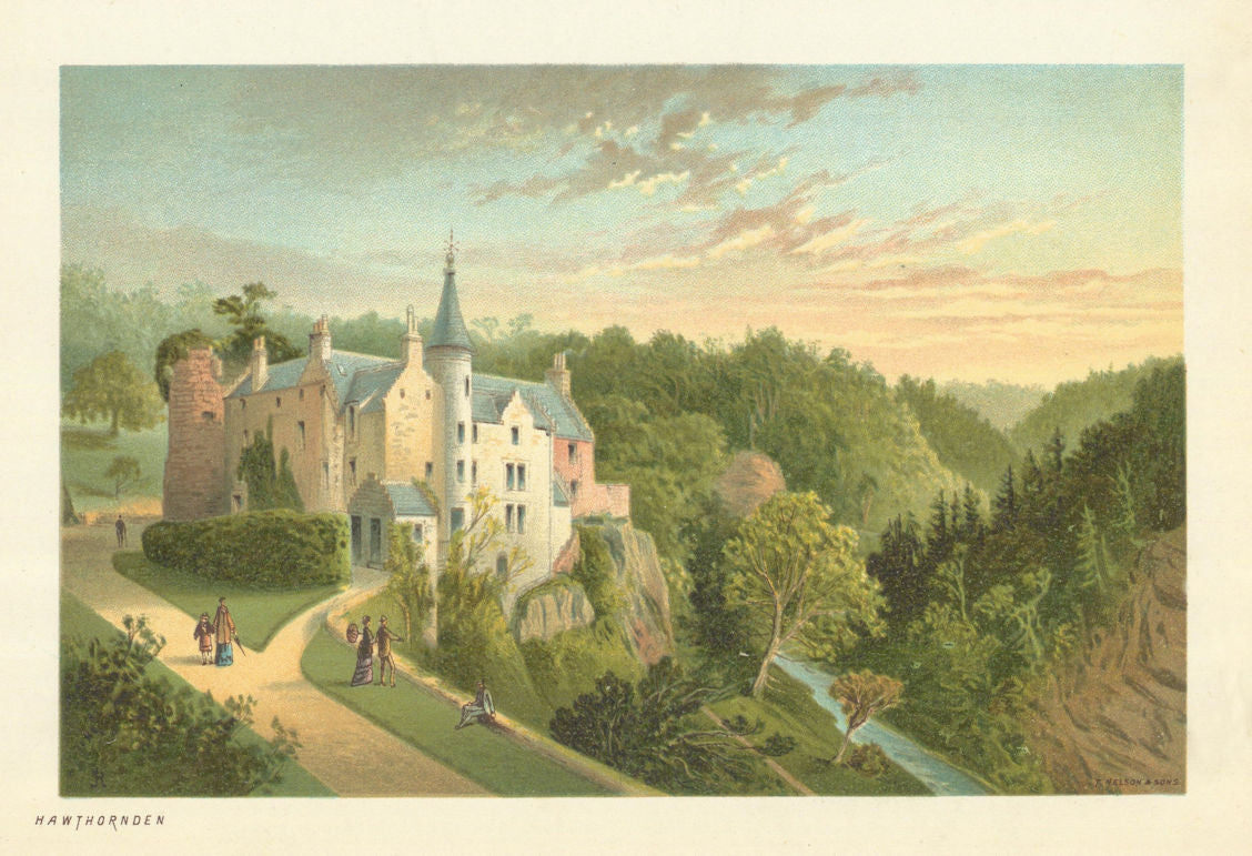 Hawthornden. Scotland antique chromolithograph 1891 old print picture